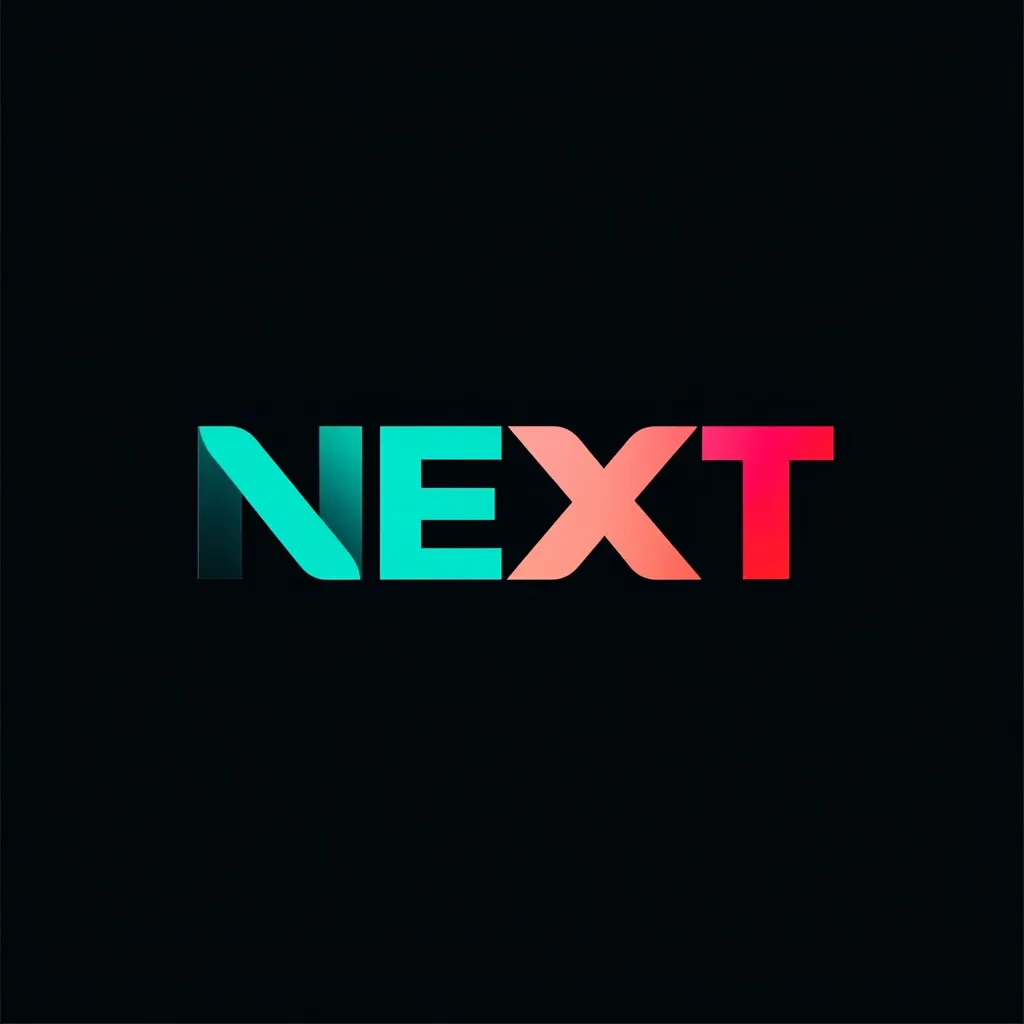 The word "NEXT" is displayed against a black background.  The letters are stylized with a gradient effect, transitioning from teal to coral-red.  The "N" is uniquely designed, appearing folded or layered. The overall effect is modern and visually striking, suggesting progression or anticipation.