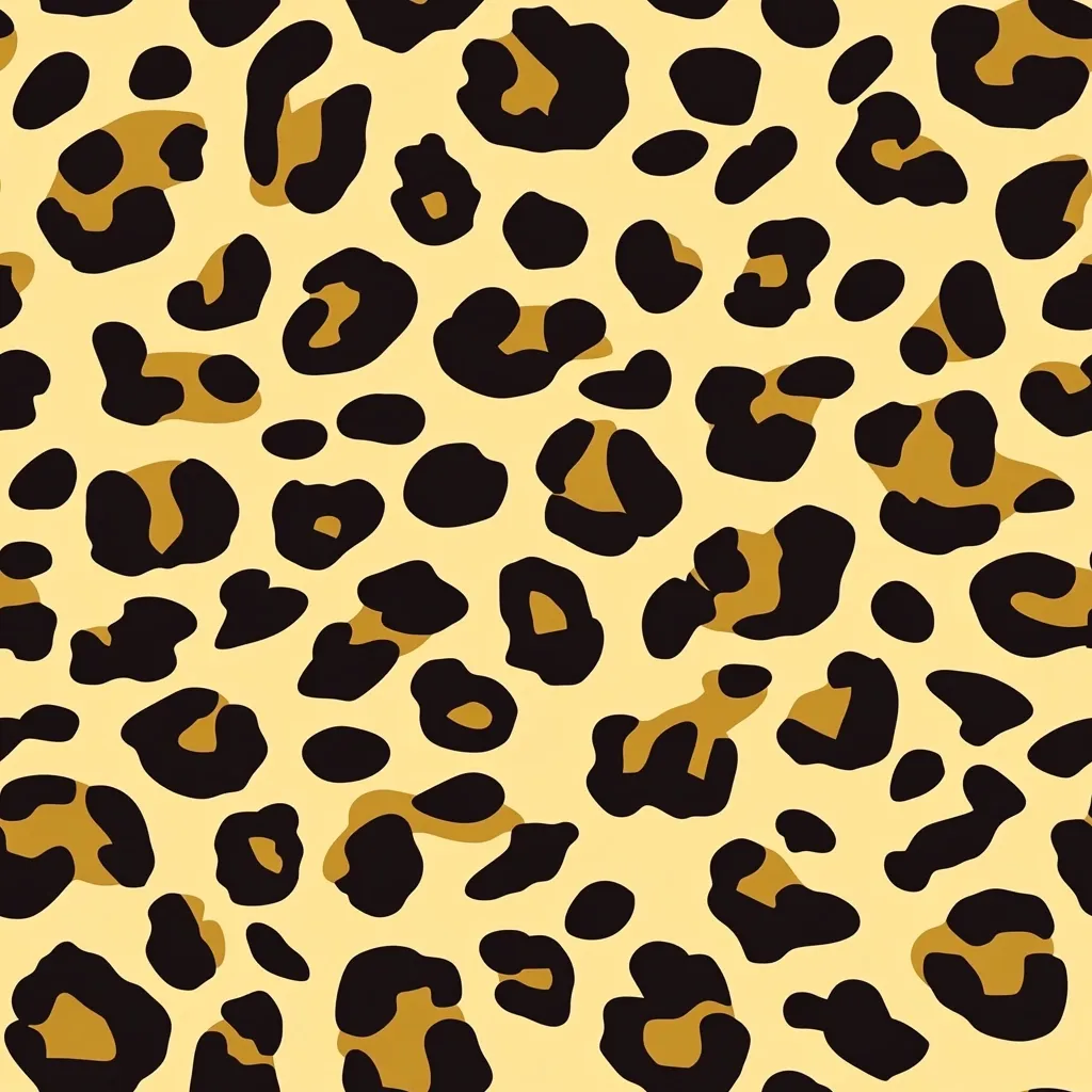 The image shows a seamless pattern of leopard print.  The background is a pale yellow, and the spots are a mix of black and dark golden-brown, varying in size and shape.  The pattern is dense, with spots closely packed together, creating a textured, animal print effect.  It's a classic, repeating design suitable for various applications like fabric, wallpaper, or packaging.