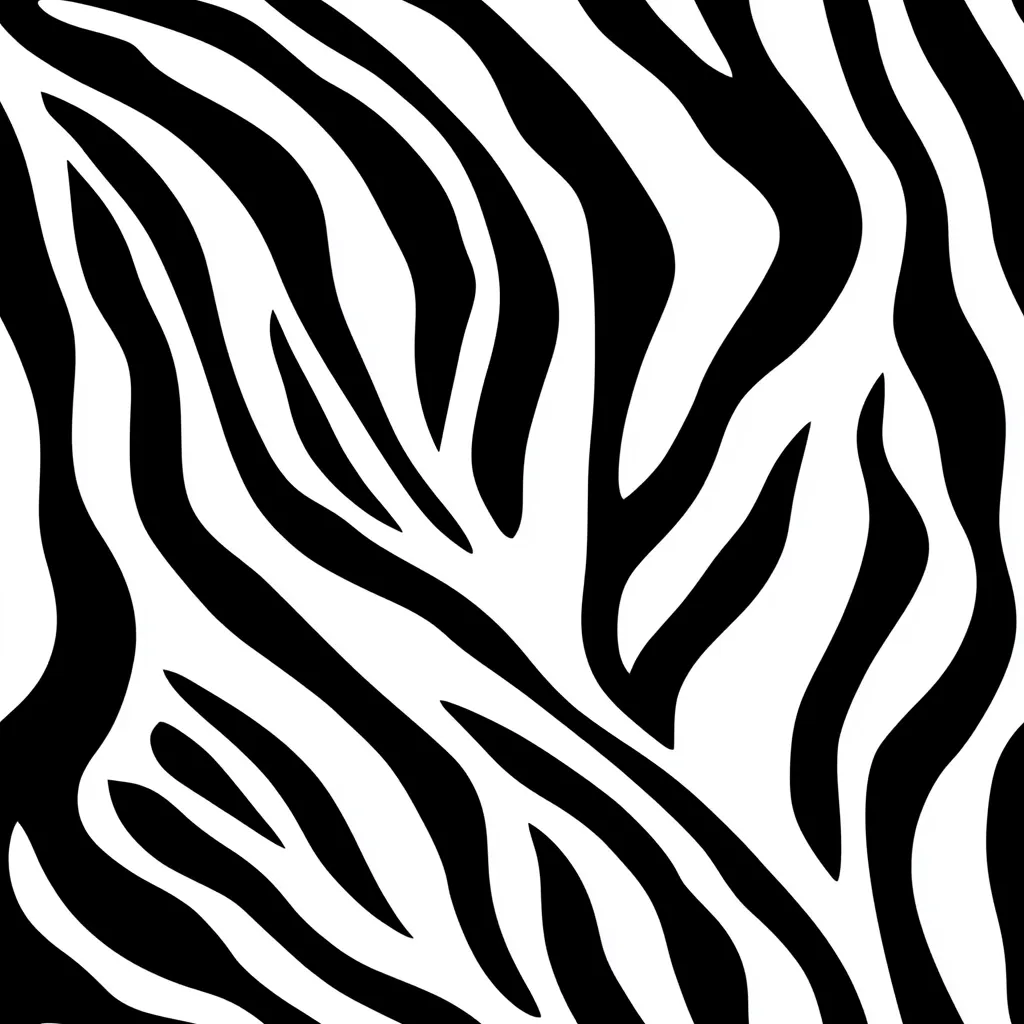 The image shows a pattern mimicking zebra stripes.  Bold black stripes curve and intertwine on a white background, creating a dynamic, textured effect. The stripes vary in width and intensity, suggesting the natural irregularity of animal markings.  The pattern is seamless, implying it could repeat infinitely.  The high contrast between black and white makes it visually striking.