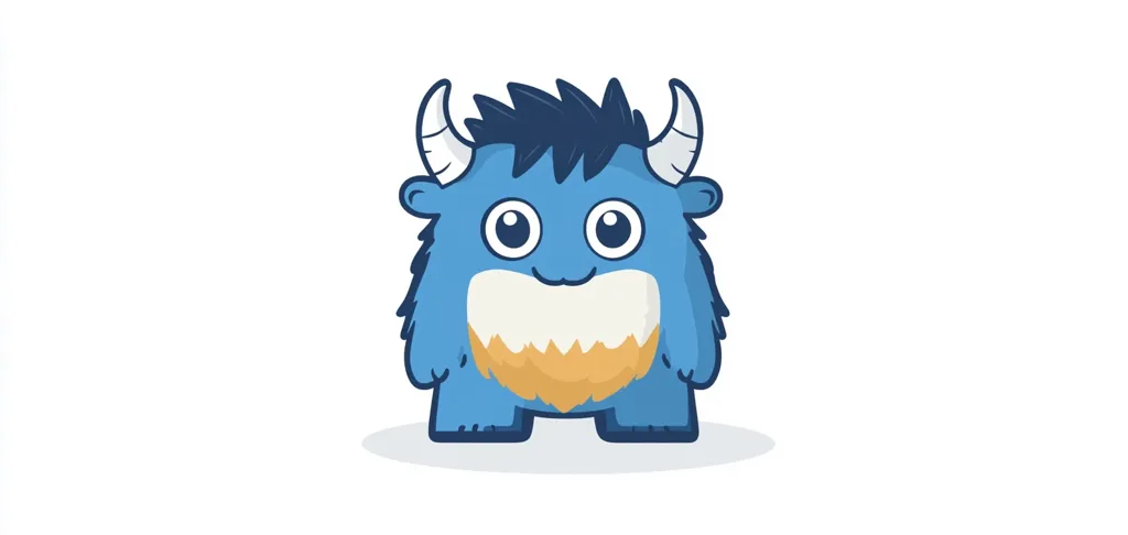 A cute, cartoon monster is depicted.  It's blue and furry, with large, expressive eyes and small horns.  It has a yellowish-orange chest tuft and a friendly expression. The monster stands on a white background, giving it a clean and simple presentation. The style is reminiscent of children's book illustrations or app icons.