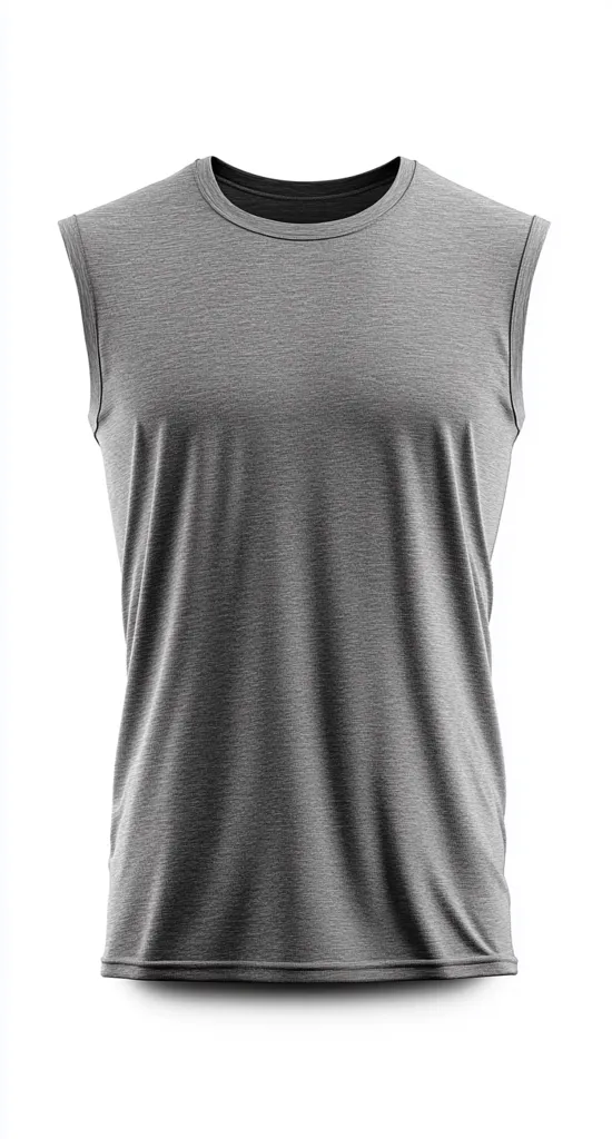A heather gray sleeveless shirt is shown on a white background.  The shirt is a crew neck style with a slightly darker gray neckline. The fabric appears to be a soft, comfortable material, suitable for athletic wear or casual use. The simple design is clean and unadorned, ideal for showcasing a logo or design.