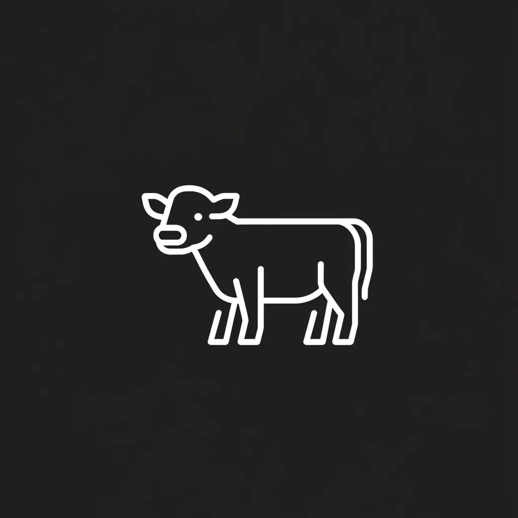 The image shows a simple line drawing of a cow against a dark background.  The cow is depicted in profile view, facing left, with its legs slightly splayed and tail visible.  The style is minimalist and clean, suggesting a logo or icon. The dark background resembles a chalkboard texture.