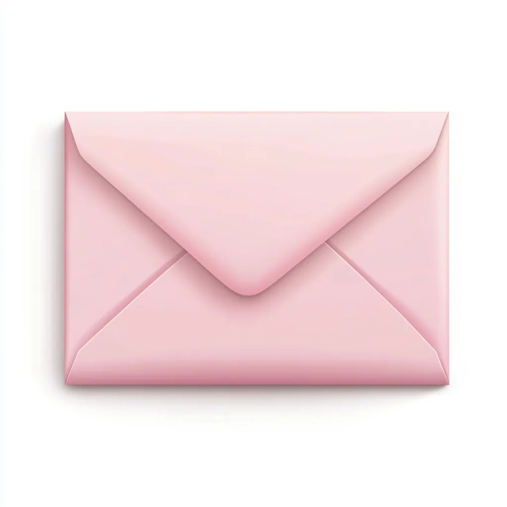 A light pink envelope is presented against a white background.  The envelope is closed, showcasing a classic, pointed flap design. Its smooth, matte surface suggests a high-quality paper stock. The image is simple and clean, focusing on the envelope's shape and color.  The overall aesthetic is delicate and understated.