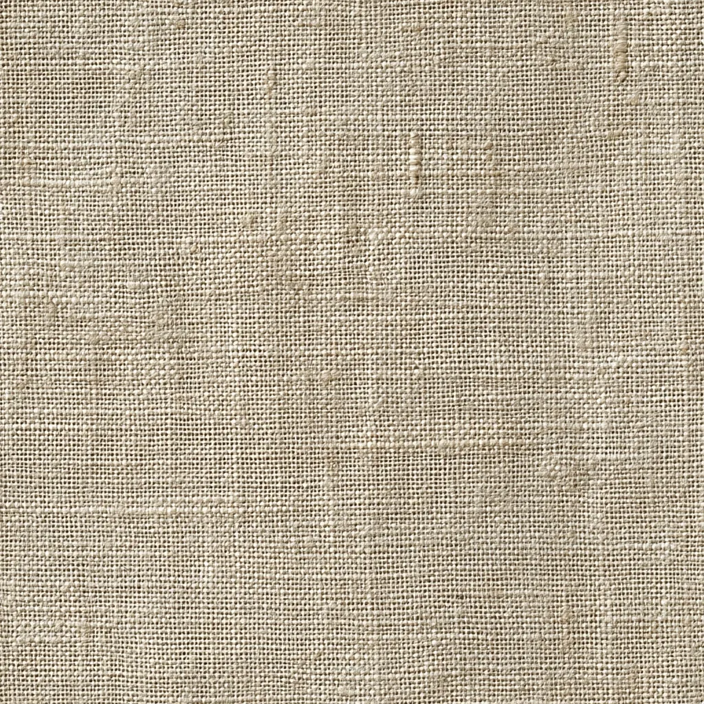 Close-up view of a natural beige linen fabric. The image shows the even weave and texture of the material, with visible individual threads creating a dense, slightly rough surface.  The color is a consistent, light beige tone. The texture is consistent throughout the image, providing a uniform background or sample of the fabric.