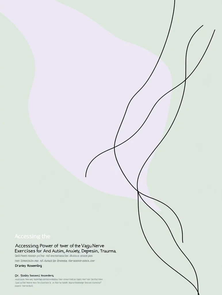 This minimalist design features pale green and lavender shapes with abstract black lines, suggesting a flowing, organic form.  The text announces "Accessing the Accessing Power of the Vagus Nerve Exercises for Autism, Anxiety, Depression, Trauma," attributing it to Dr. Stanley Satowme Rosenberg.  The overall aesthetic is calm and promotes a sense of well-being.