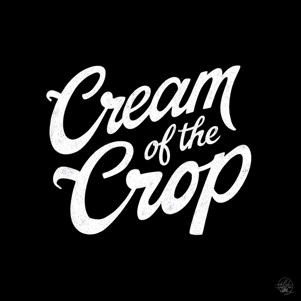 The image showcases stylized lettering against a black background.  The phrase "Cream of the Crop" is written in a bold, textured white font, reminiscent of hand-lettering with a vintage feel.  The text has a slightly distressed look, adding to its character.  The design is simple yet impactful, suitable for various applications like t-shirts, posters, or branding.