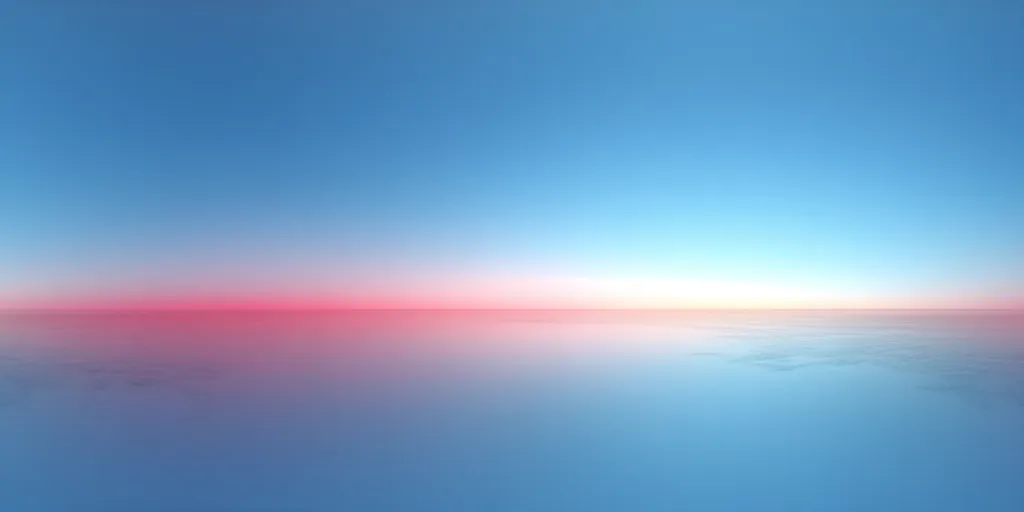 A serene landscape featuring a tranquil body of water meeting a pastel sky.  The horizon displays a soft gradient of pink and orange hues at sunset, blending seamlessly into a light blue sky. The overall mood is peaceful and calming, with a hazy, dreamlike quality to the image.  The colors are soft and muted, creating a sense of tranquility.