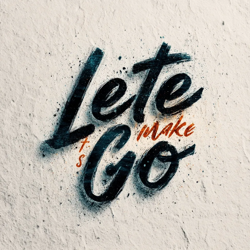 The image showcases stylized hand-lettering on a textured, off-white background.  The phrase "Let's Go Make" is written in bold, dark brush strokes, giving a gritty, artistic feel.  Smaller text, "Let's," is partially obscured beneath the larger "Go." The overall style suggests a motivational or inspirational message.  The text is slightly distressed, adding to the aesthetic.