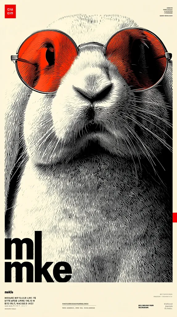 A close-up illustration of a rabbit's face, rendered in a black and white woodcut style. The rabbit is wearing large, round, bright red sunglasses.  The image has a vintage feel, with detailed fur texture and a bold graphic style.  The artist's name and album details are displayed at the bottom. The overall effect is stylish and slightly whimsical.