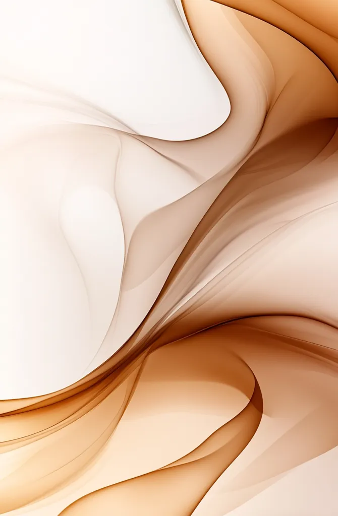 An abstract image featuring flowing, translucent forms in shades of brown and beige. The shapes resemble smoke or fabric, creating a sense of movement and fluidity against a white background.  The color gradient is subtle, with darker browns transitioning to lighter beige tones. The overall effect is elegant and ethereal.