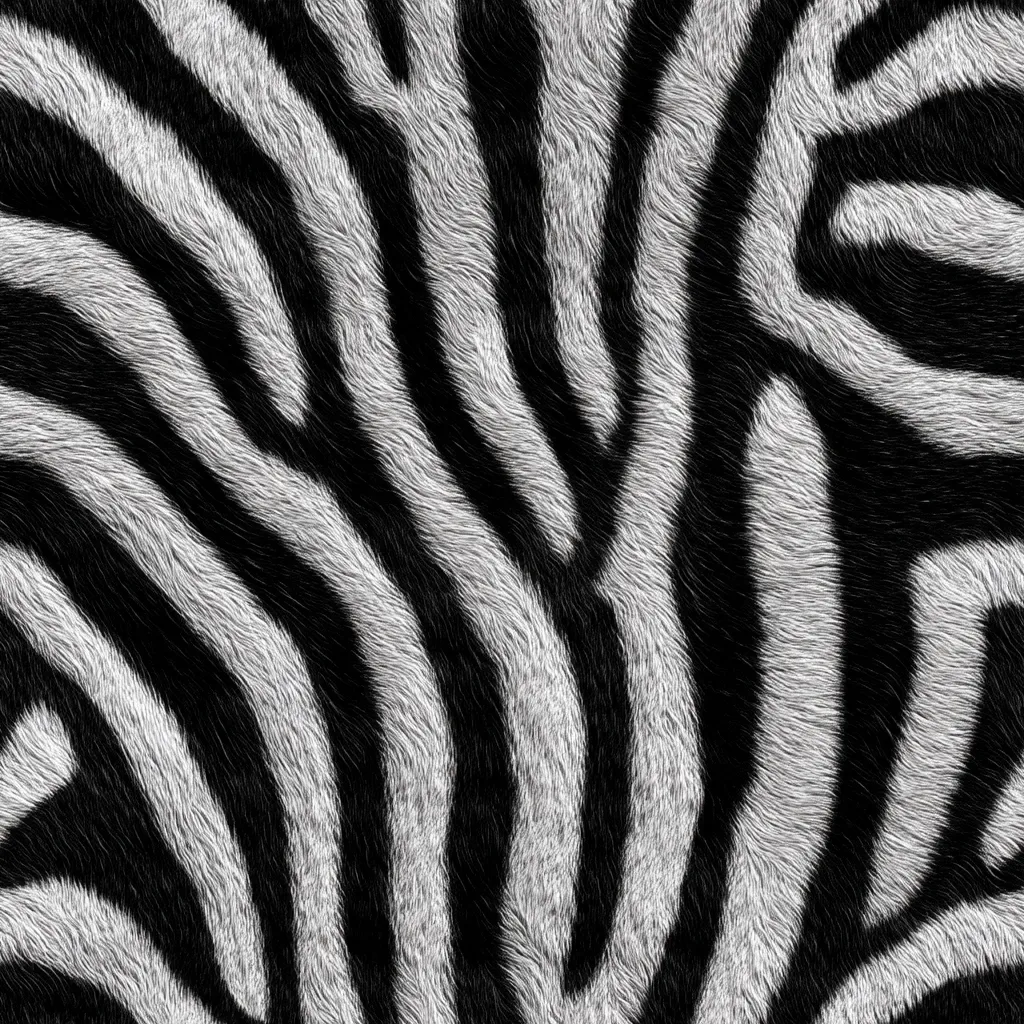 The image shows a close-up of a zebra's coat.  The characteristic black and white stripes are clearly visible, each stripe appearing as individual hairs.  The texture is furry and the contrast between the dark and light areas is sharp. The pattern is continuous, filling the entire frame.  The image could be used as a texture or background.