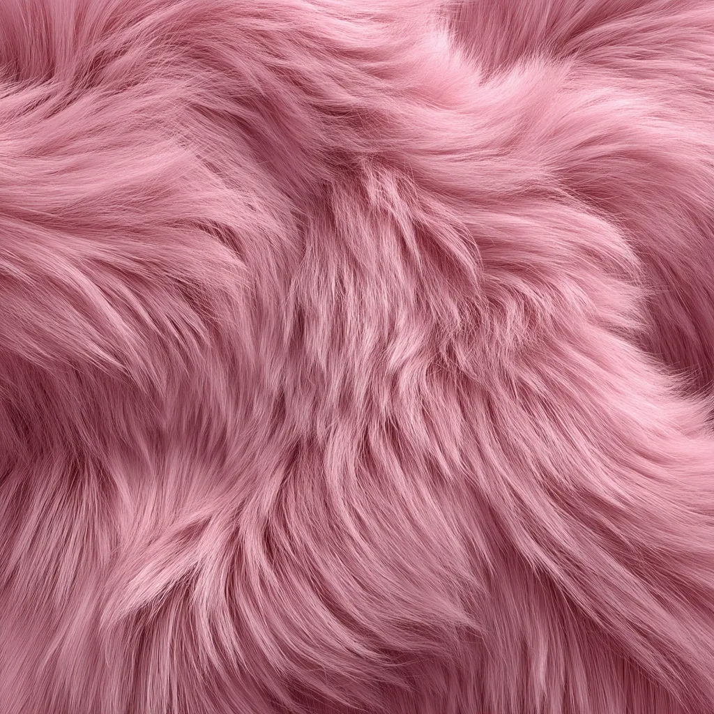 The image shows a close-up view of soft, plush pink fur.  The texture is dense and fluffy, with the individual strands of fur creating a swirling, wave-like pattern. The color is a consistent, muted pink, providing a soft and luxurious feel.  The overall impression is one of softness and comfort.