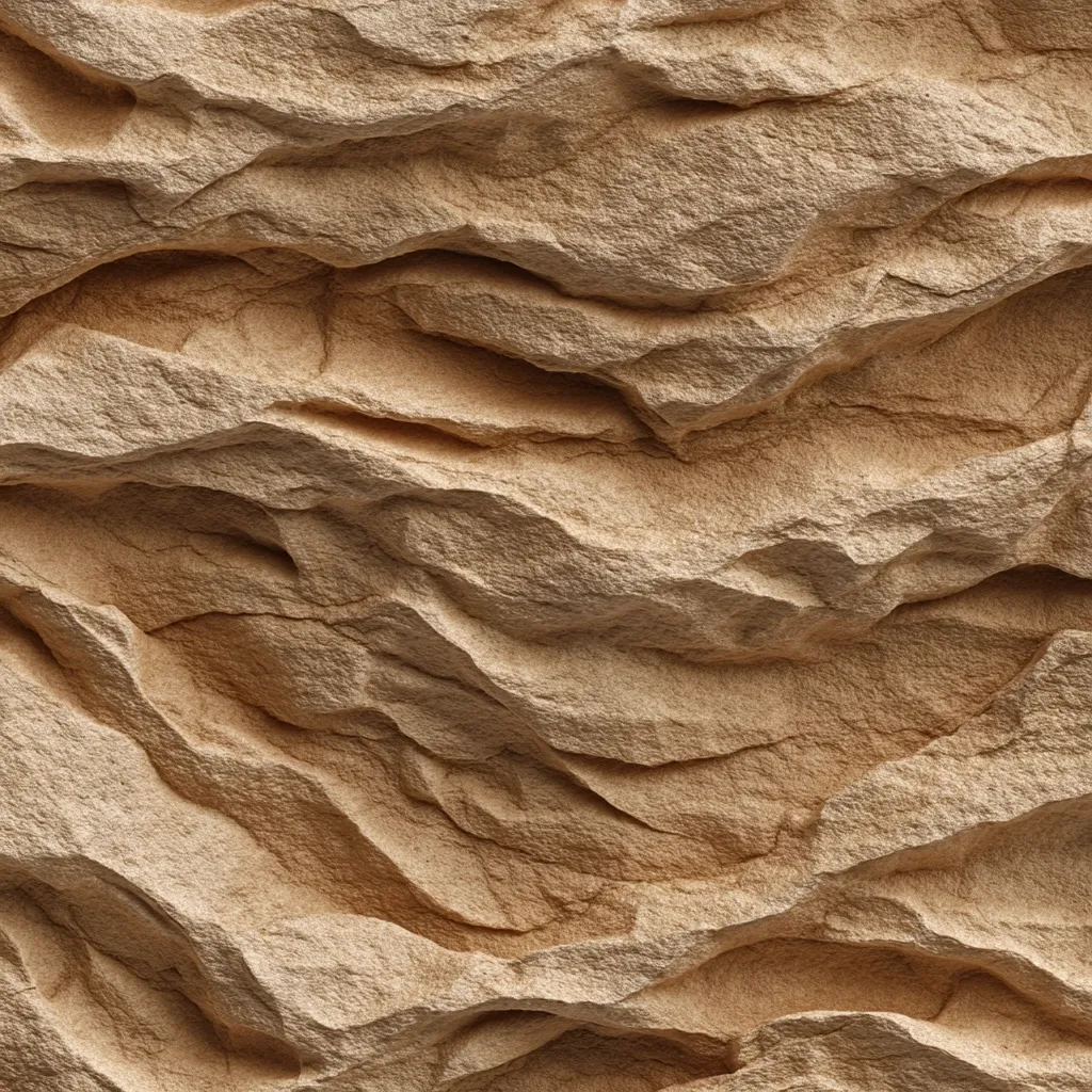 The image shows a close-up view of a textured surface resembling a light brown rock formation.  The surface is deeply sculpted with undulating waves and crevices, creating a rough and uneven texture. The color is consistent throughout, suggesting a uniform material. The overall impression is one of natural, rugged beauty.