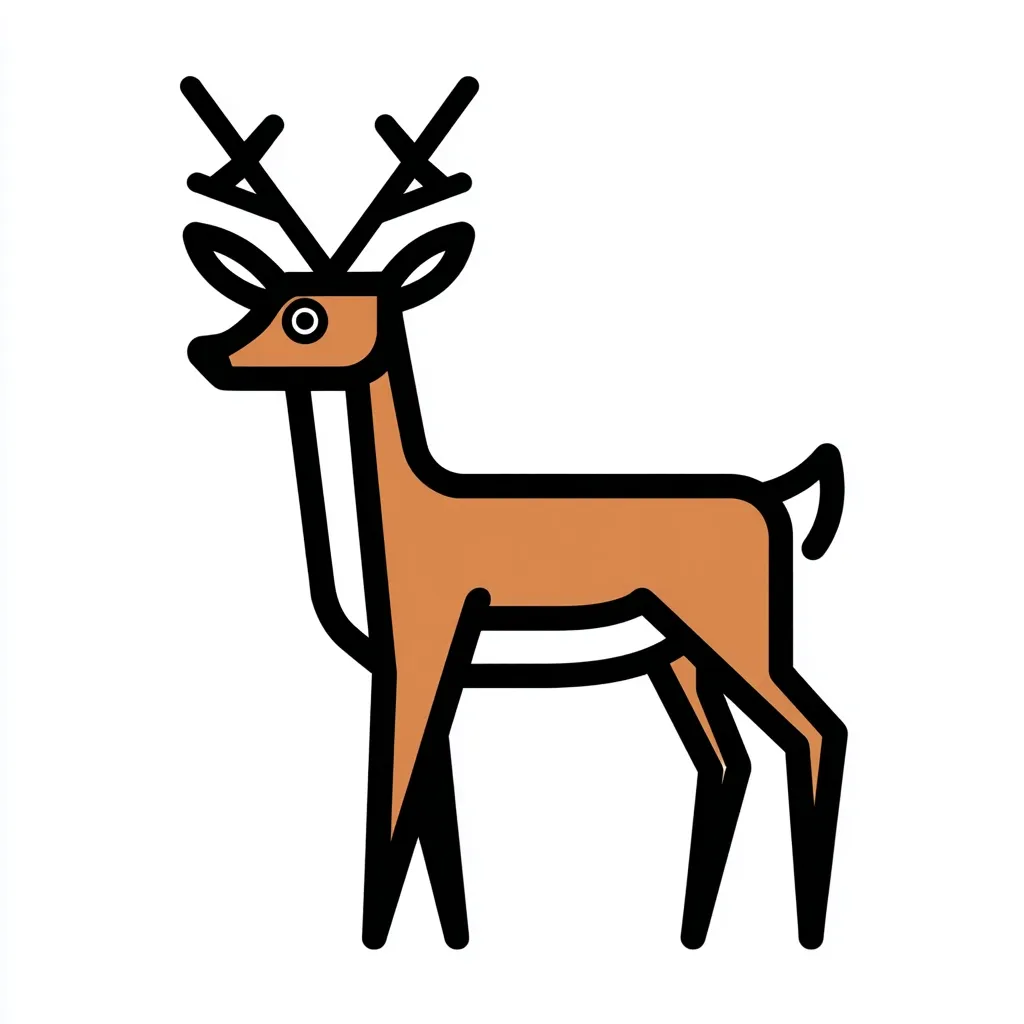 A stylized illustration of a deer is presented.  The deer is depicted in a simplified, almost geometric style, with a light brown body and dark outlines.  It features small antlers and large, expressive eyes. The style is clean and modern, suitable for logo or graphic design applications.