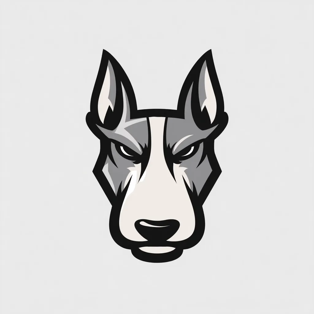 A stylized grayscale illustration of a wolf's head.  The wolf has a serious expression, with narrowed eyes and a strong jawline. The design is bold and graphic, suitable for a logo or mascot.  The style is reminiscent of sports team imagery, suggesting power and intensity.