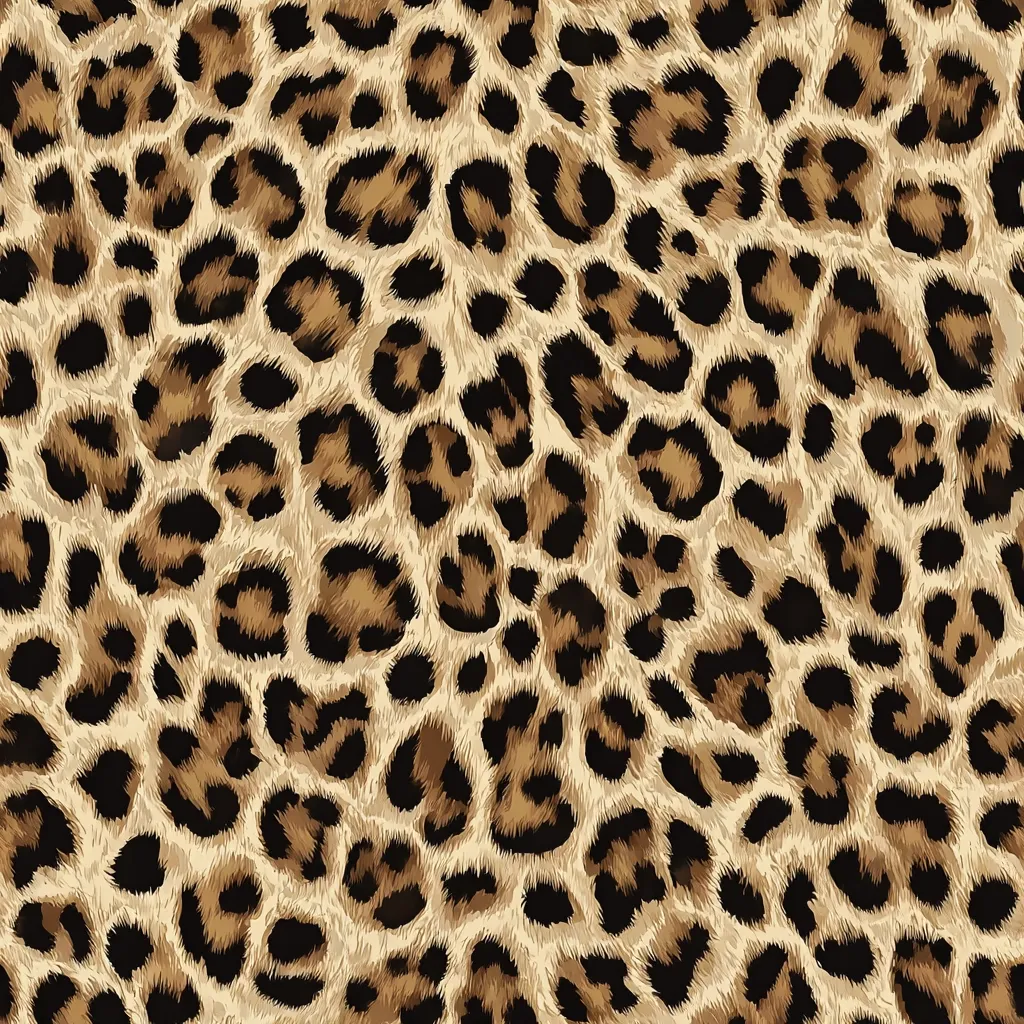A seamless pattern featuring a realistic leopard print.  The design shows a tan background densely covered with dark brown rosettes, characteristic of a leopard's coat.  The spots vary in size and shape, creating a natural, textured effect. The overall impression is one of wild, animalistic elegance.