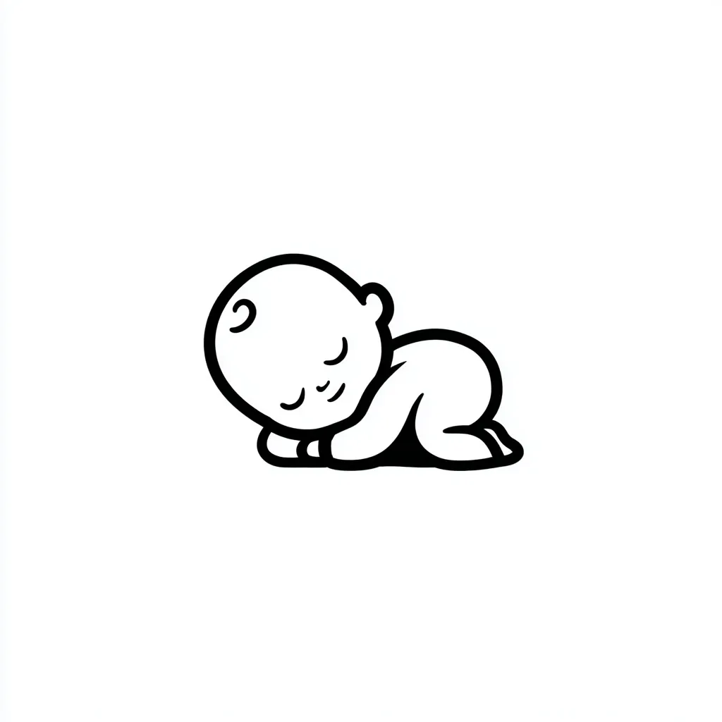 A simple black line drawing of a baby lying on its stomach, fast asleep.  The baby is depicted in a minimalist style, with a rounded head, closed eyes, and simple body. The image evokes feelings of peace and tranquility.  It's a cute and easily recognizable representation of a sleeping infant.