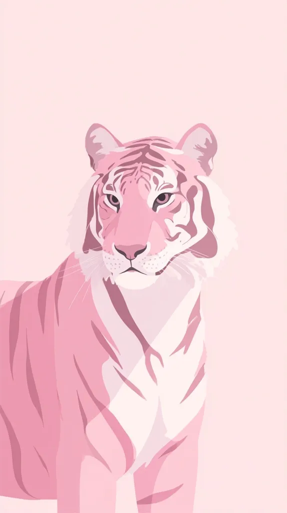 A stylized illustration of a pink tiger. The tiger is depicted in a minimalist style, with soft, pastel pink tones and simplified features.  It stands facing forward, its expression calm and serene, against a light pink background. The image evokes a sense of gentleness and femininity, contrasting the tiger's typical powerful image.