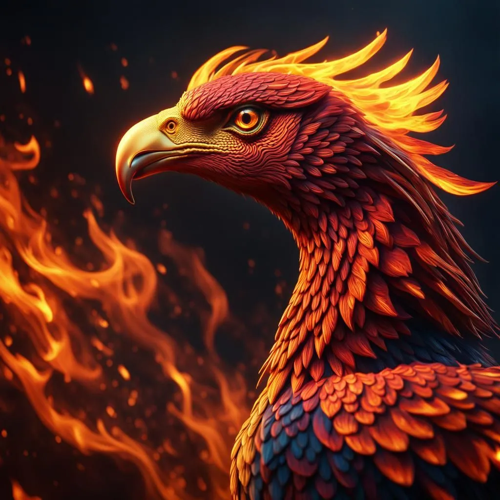 The phoenix is a mythical bird that is said to rise from its own ashes. It is a symbol of hope, renewal, and immortality. The phoenix is often depicted as a large, brightly colored bird with a long tail. It is said to be able to fly high into the sky and then burst into flames. The flames consume the bird, but it is then reborn from the ashes. The phoenix is a powerful symbol that has been used in many different cultures throughout history.