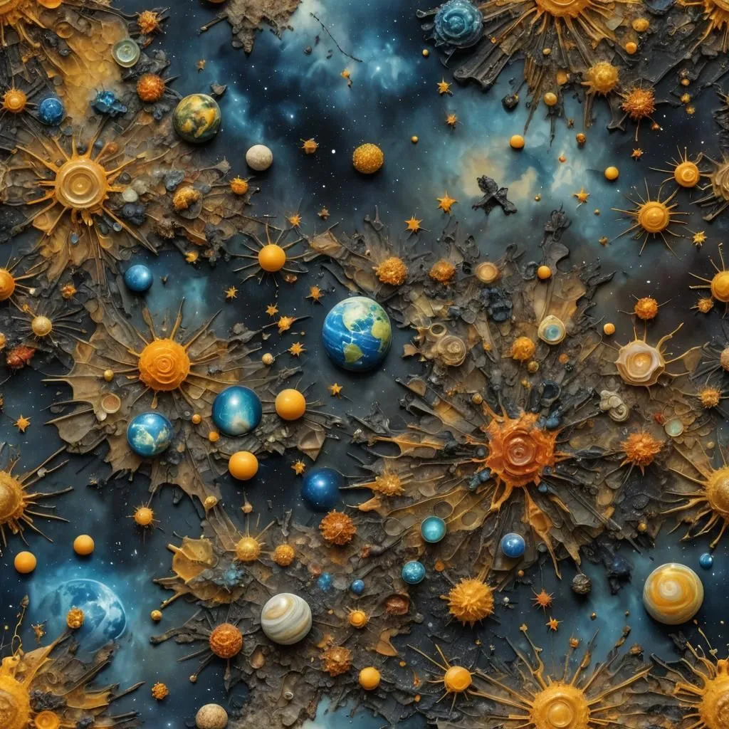 The image is a depiction of outer space. There are many stars, planets, and galaxies. The colors are vibrant and bright. The image gives the impression of being in a vast and infinite universe.