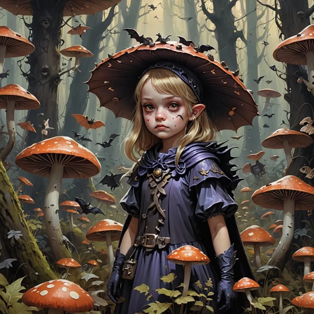 cute girl, princess of bats, mushroom forest