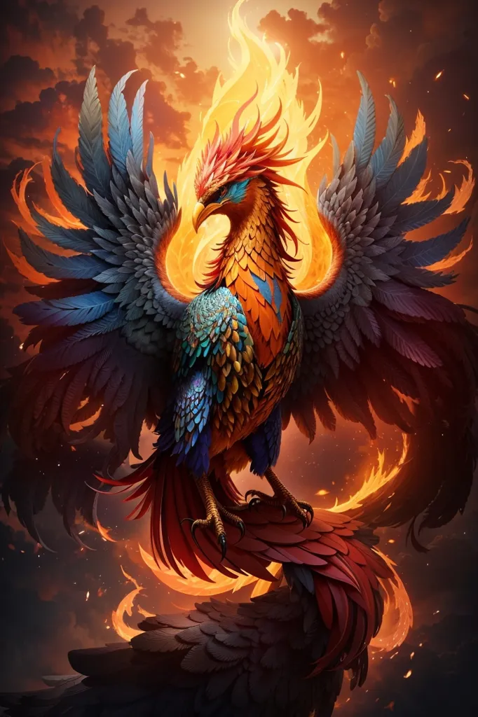 The phoenix is a mythical bird that is said to be a symbol of hope and renewal. It is said to live for 500 years, and then to burst into flames and be reborn from the ashes. The phoenix is often depicted as a beautiful bird with a long, flowing tail. It is often associated with the sun, and is said to be a symbol of strength and courage.